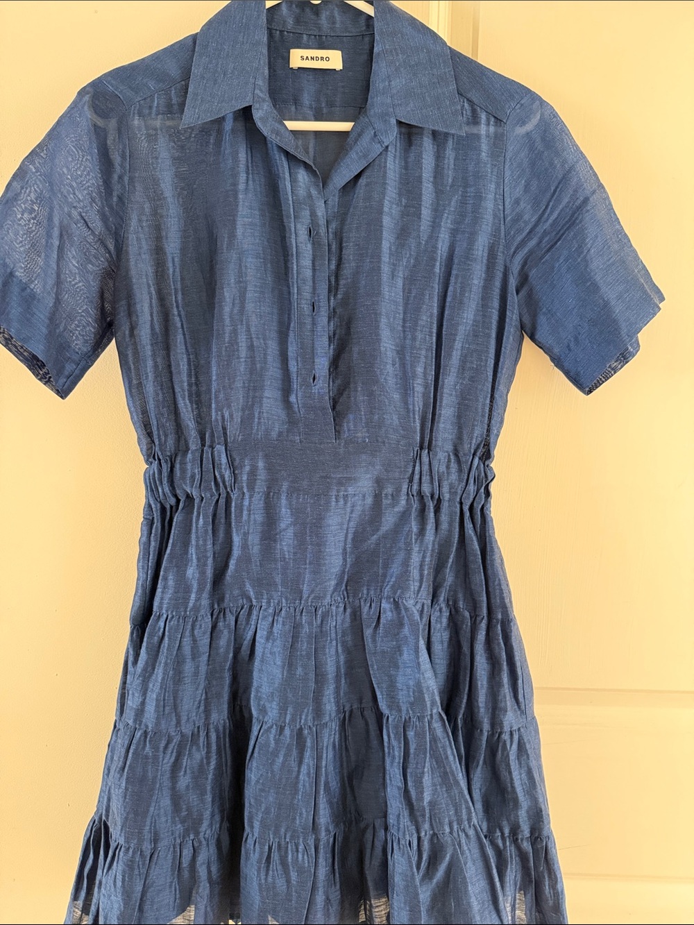 Sandro Organza Navy Blue Short-Sleeve Dress